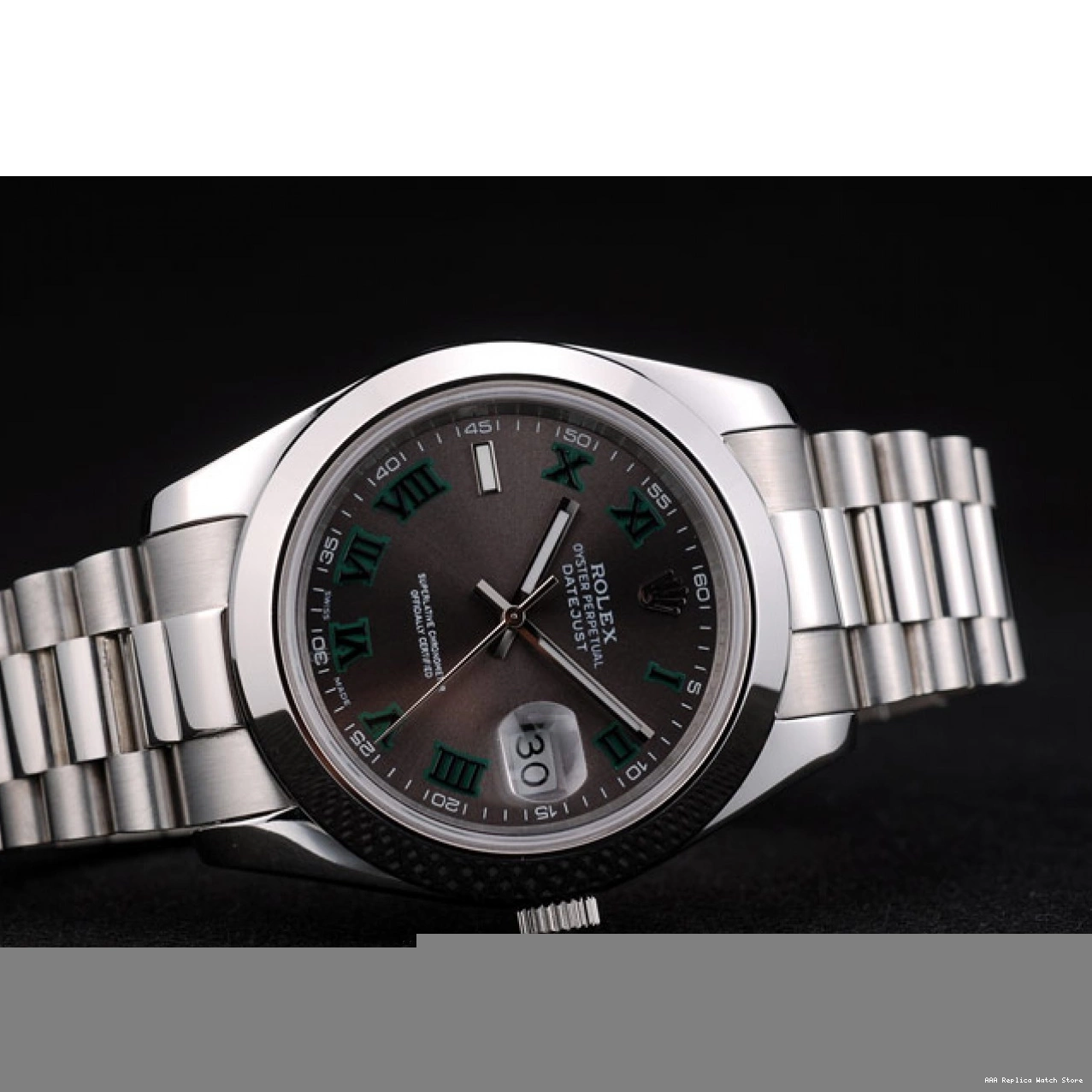 Aaa replica watch 41982 Dial Steel DateJust Rolex Grey Strap Stainless 0821